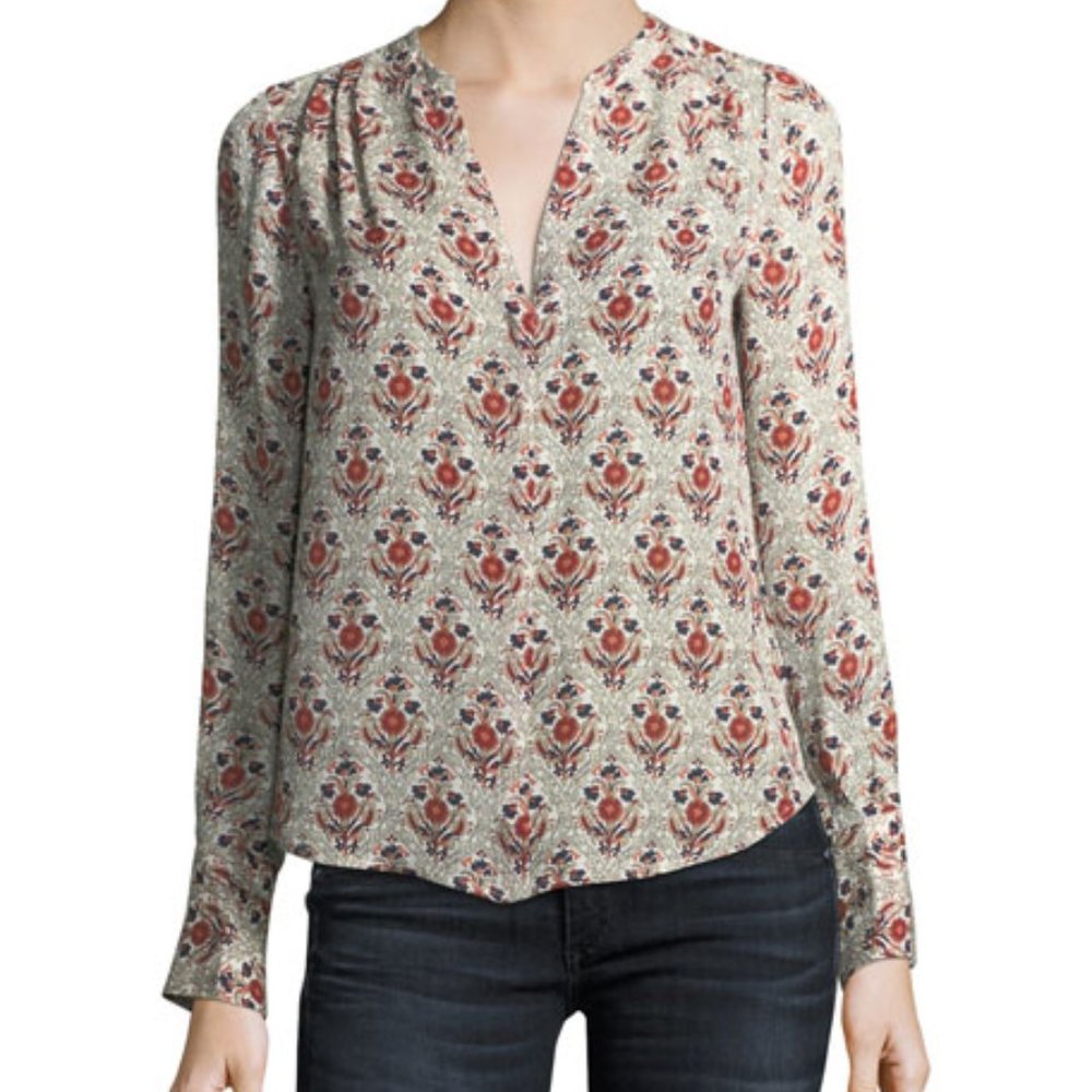 JOIE Jamiona Long-Sleeve Printed Silk Blouse